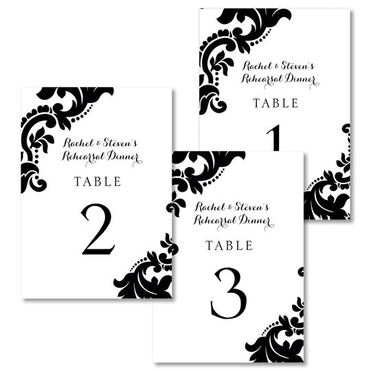 Black Damask Table Number Cards